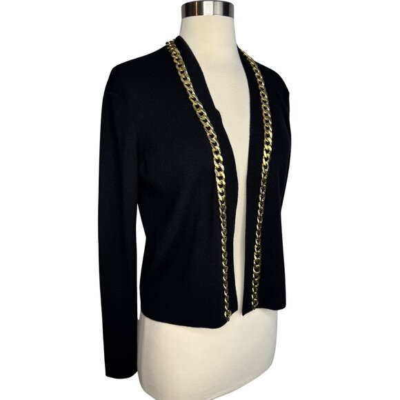 Worth New York 100% Wool Black Open-Front Cardigan W/ Gold Chain Detail Sz P - Picture 9 of 9